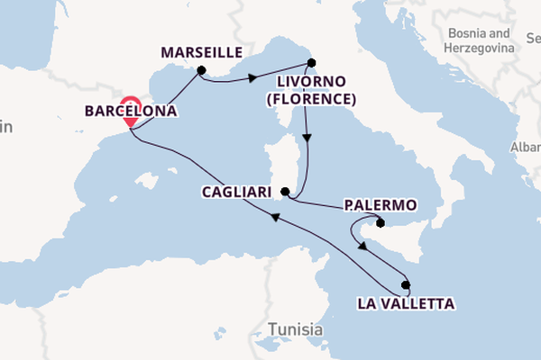 Westelijke Middellandse Zee vanaf Barcelona, Spanje met de MSC Splendida