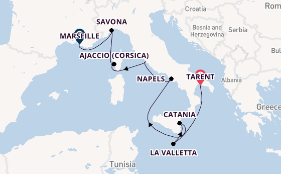 Westelijke Middellandse Zee vanaf Tarent, Italië met de Costa Serena