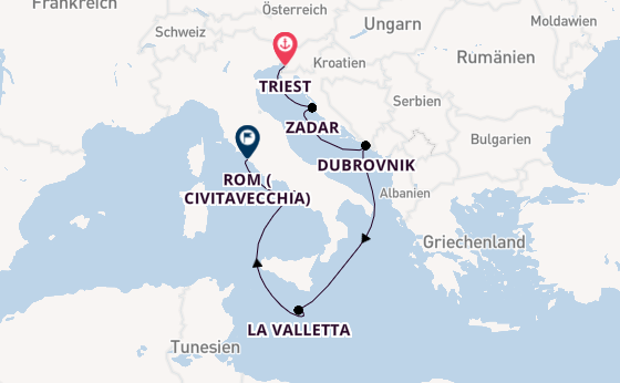 Mittelmeer ab Triest, Italien auf der Queen Victoria