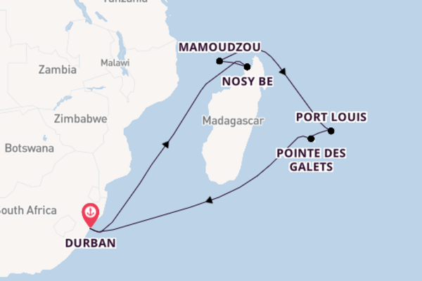 India and Indian Ocean from Durban, South Africa with the MSC Opera