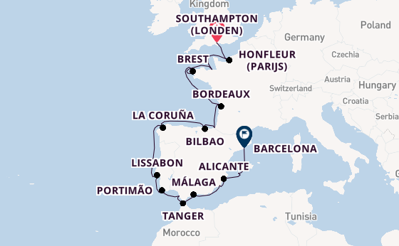 Westelijke Middellandse Zee vanaf Southampton (Londen), Engeland met de Seven Seas Mariner