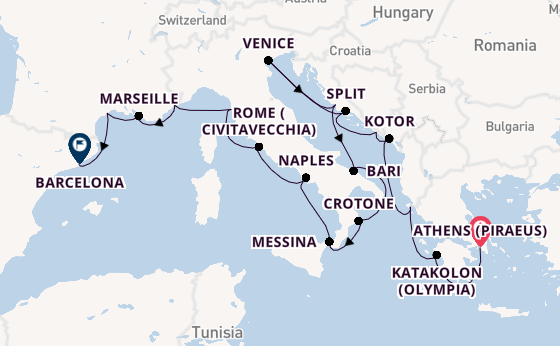 Mediterranean Sea from Athens (Piraeus), Greece with the Viking Mira