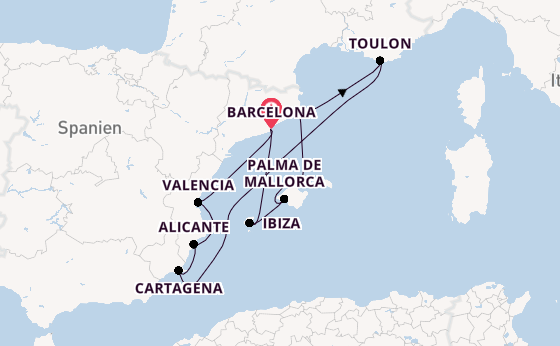Westliches Mittelmeer ab Barcelona, Spanien auf der Silver Ray