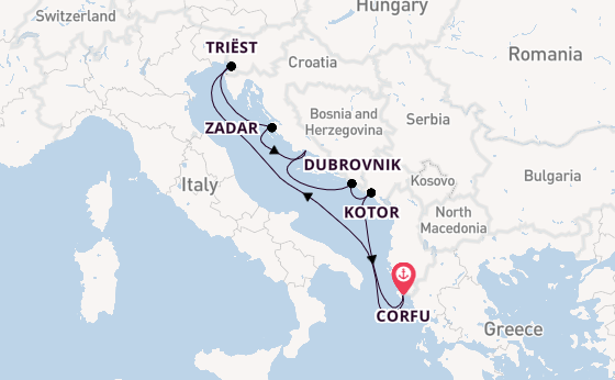 Oostelijke Middellandse Zee vanaf Corfu, Griekenland met AIDAblu