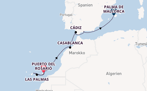 Kanarische Inseln ab Puerto del Rosario, Fuerteventura, Spanien auf AIDAblu