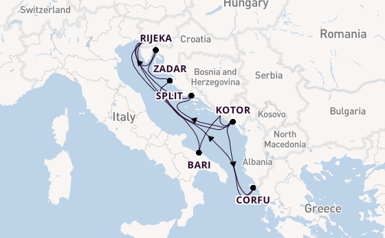 Middellandse Zee vanaf Triëst, Italië met de Mein Schiff 4
