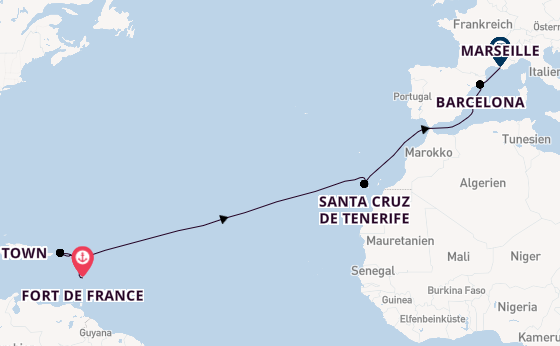 Karibik ab Fort de France, Martinique auf der MSC World Europa