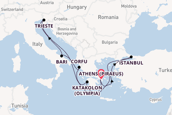 Mediterranean Sea from Athens (Piraeus), Greece with the MSC Fantasia