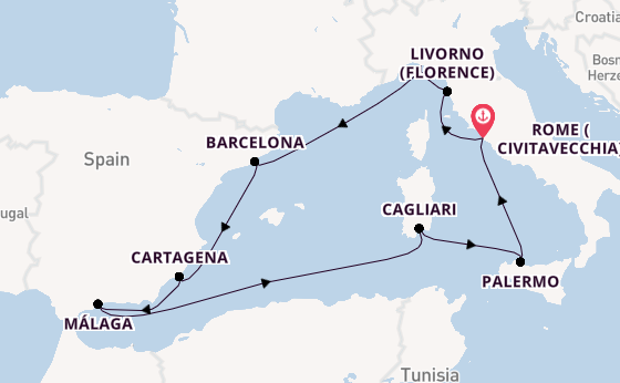 Western Mediterranean from Rome (Civitavecchia), Italy with the Celebrity Ascent