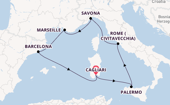 Western Mediterranean from Cagliari, Sardinia with the Costa Smeralda