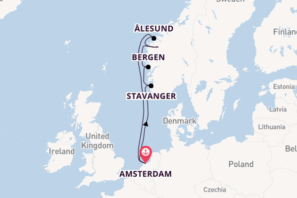 Noorwegen vanaf Amsterdam, Nederland met de Celebrity Eclipse