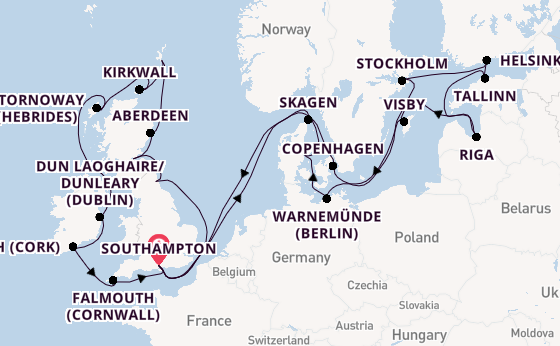 British Isles from Southampton, England with the Marina