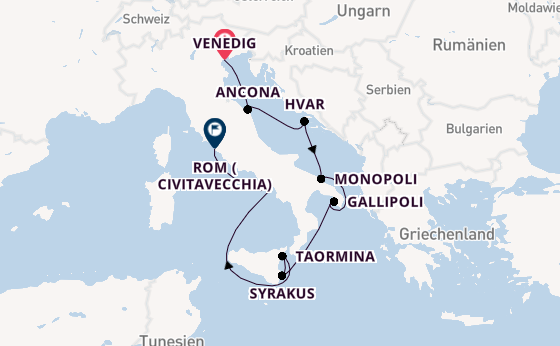 Westliches Mittelmeer ab Venedig, Italien auf der Le Boréal