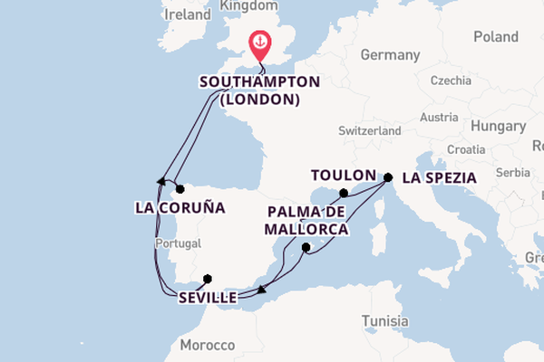 Western Mediterranean from Southampton, England with the Arvia