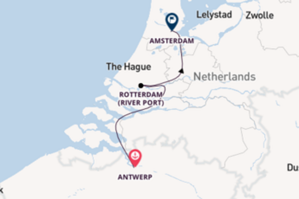 Voyage from Antwerp to Amsterdam via Rotterdam (river port)