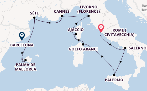 Western Mediterranean from Rome (Civitavecchia), Italy with the Allura
