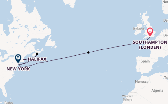 trans-Atlantisch vanaf Southampton (Londen), Engeland met de Queen Mary 2