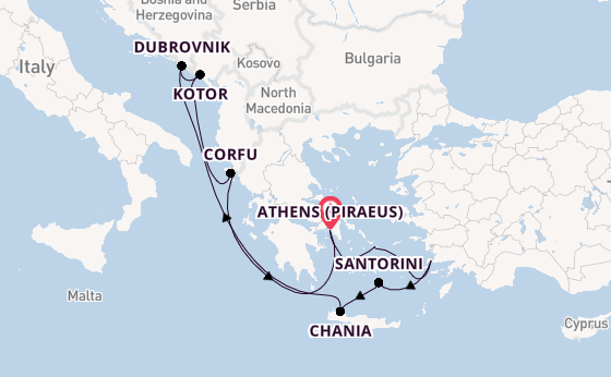 Eastern Mediterranean from Athens (Piraeus), Greece with the Scarlet Lady