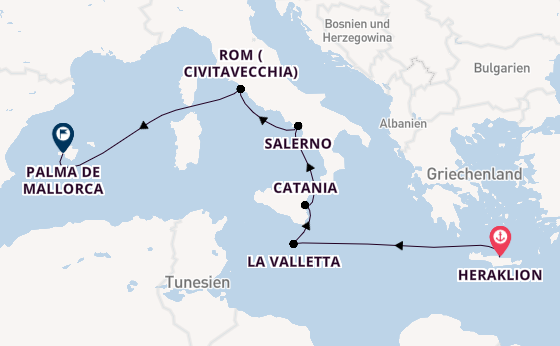 Westliches Mittelmeer ab Heraklion, Griechenland auf der Mein Schiff 5