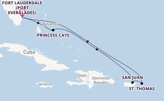 Caribbean from Fort Lauderdale (Port Everglades), Florida, USA with the Regal Princess