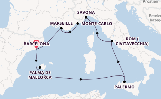Westliches Mittelmeer ab Barcelona, Spanien auf der Costa Toscana
