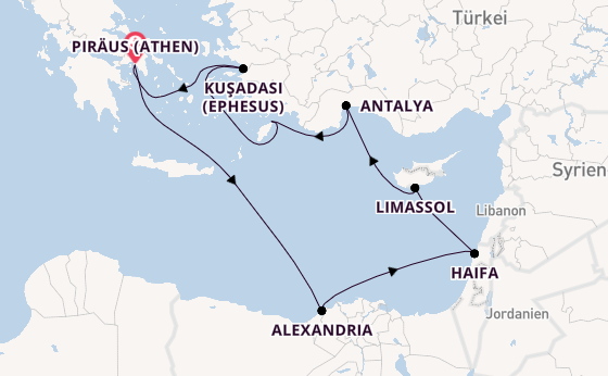 Östliches Mittelmeer ab Piräus (Athen), Griechenland auf der Rotterdam