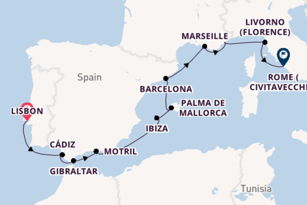 Western Mediterranean from Lisbon, Portugal with the Norwegian Sky