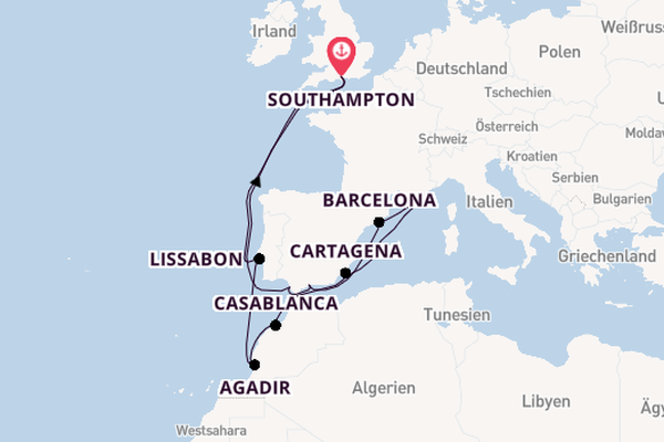 Westliches Mittelmeer ab Southampton, Großbritannien auf der Aurora