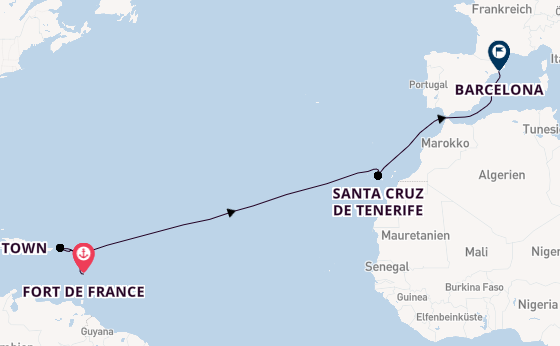 Karibik ab Fort de France, Martinique auf der MSC World Europa