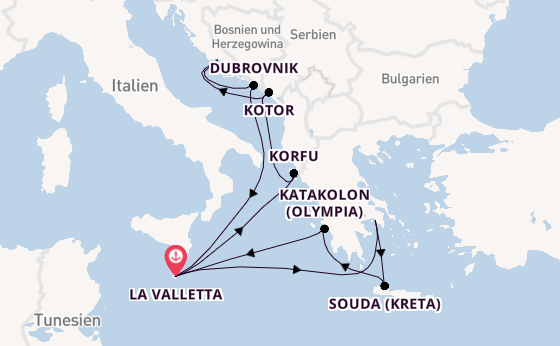 Mittelmeer ab La Valletta, Malta auf der Azura