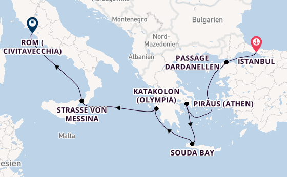 Mittelmeer ab Istanbul, Türkei auf der Queen Victoria
