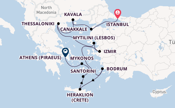 Eastern Mediterranean from Istanbul, Turkey with the Vista