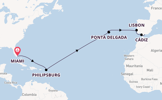 Transatlantic from Miami, Florida, USA with the MSC Meraviglia