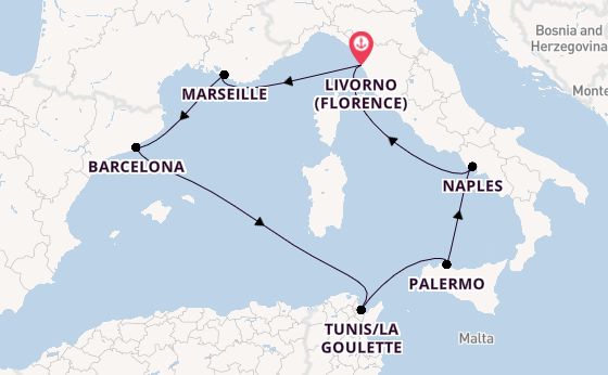 Western Mediterranean from Livorno (Florence), Italy with the MSC Meraviglia