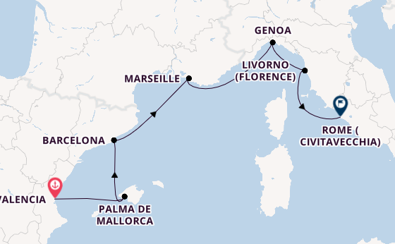 Western Mediterranean from Valencia, Spain with the MSC Sinfonia