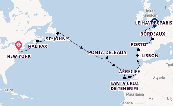 Transatlantic from New York, USA with the Seven Seas Mariner