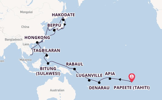 Ostasien ab Papeete (Tahiti), Französisch-Polynesien auf der VASCO DA GAMA