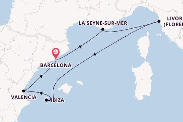 Westelijke Middellandse Zee vanaf Barcelona, Spanje met de Queen Victoria