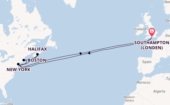 trans-Atlantisch vanaf Southampton (Londen), Engeland met de Queen Mary 2