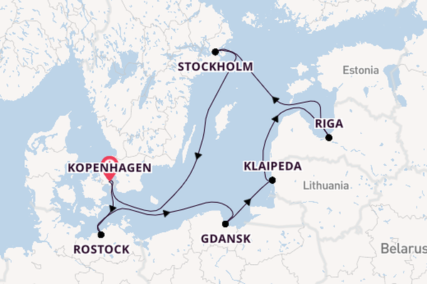 Oostzee vanaf Kopenhagen, Denemarken met de MSC Magnifica