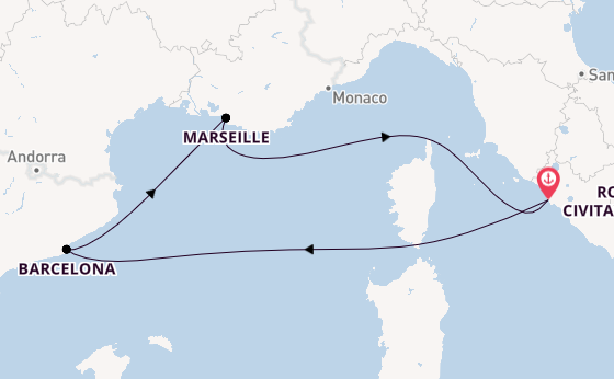 Western Mediterranean from Rome (Civitavecchia), Italy with the MSC Divina