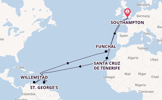 Caribbean from Southampton, England with the Queen Mary 2