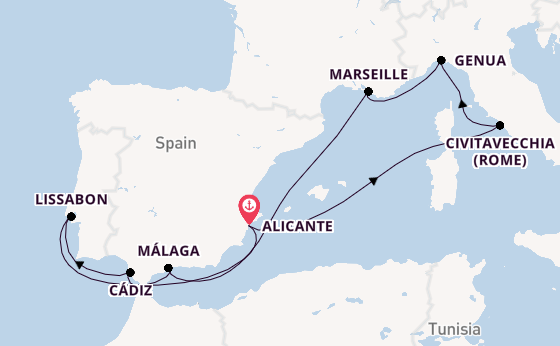 Westelijke Middellandse Zee vanaf Alicante, Spanje met de MSC Sinfonia