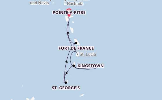 Südliche Karibik ab Pointe-à-Pitre, Guadeloupe auf der MSC World Europa