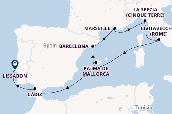 Westelijke Middellandse Zee vanaf Palma de Mallorca, Mallorca, Spanje met AIDAprima