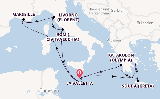 Mittelmeer ab La Valletta, Malta auf der Azura