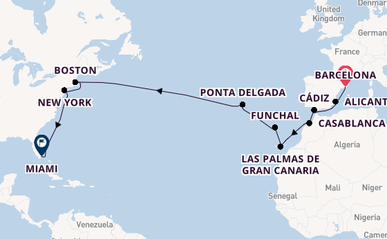 Transatlantic from Barcelona, Spain with the MSC Meraviglia