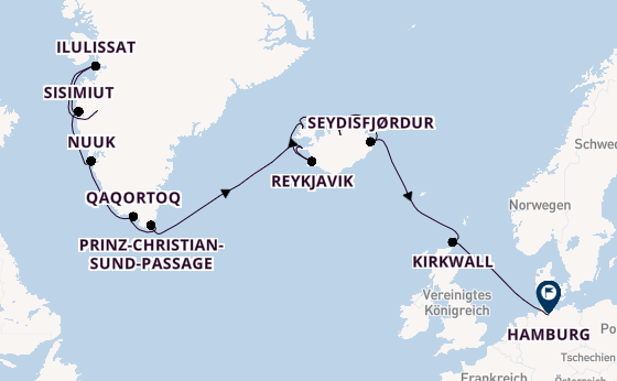 Arktis ab Kangerlussuaq, Grönland auf der MS Hamburg