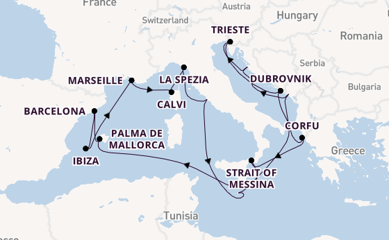 Mediterranean Sea from Rome (Civitavecchia), Italy with the Queen Elizabeth