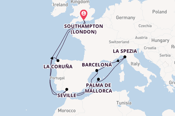 Western Mediterranean from Southampton, England with the Arvia